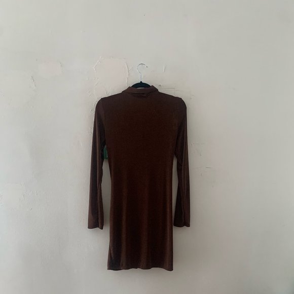 Brown Long Sleeve Stretch Dress - Picture 2 of 2